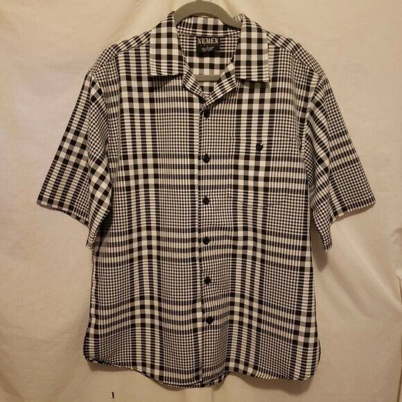 Numen Mens Sz L Blue White Plaid Short Sleeve Button Down Shirt - Picture 5 of 9